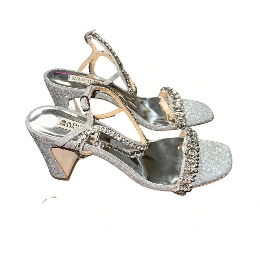 Badgley Mischka Marilee Ankle Strap Silver Glitter Sandal Size 8